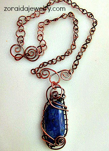Wrapped Lapiz on a copper chain