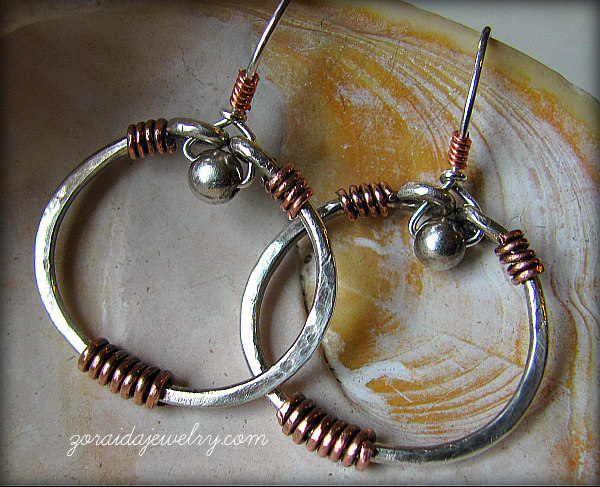 New earrings, sterling and copper